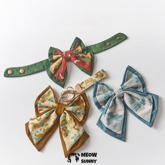 Vintage Bow jacquard cat or dog bib, Lengthened Customization