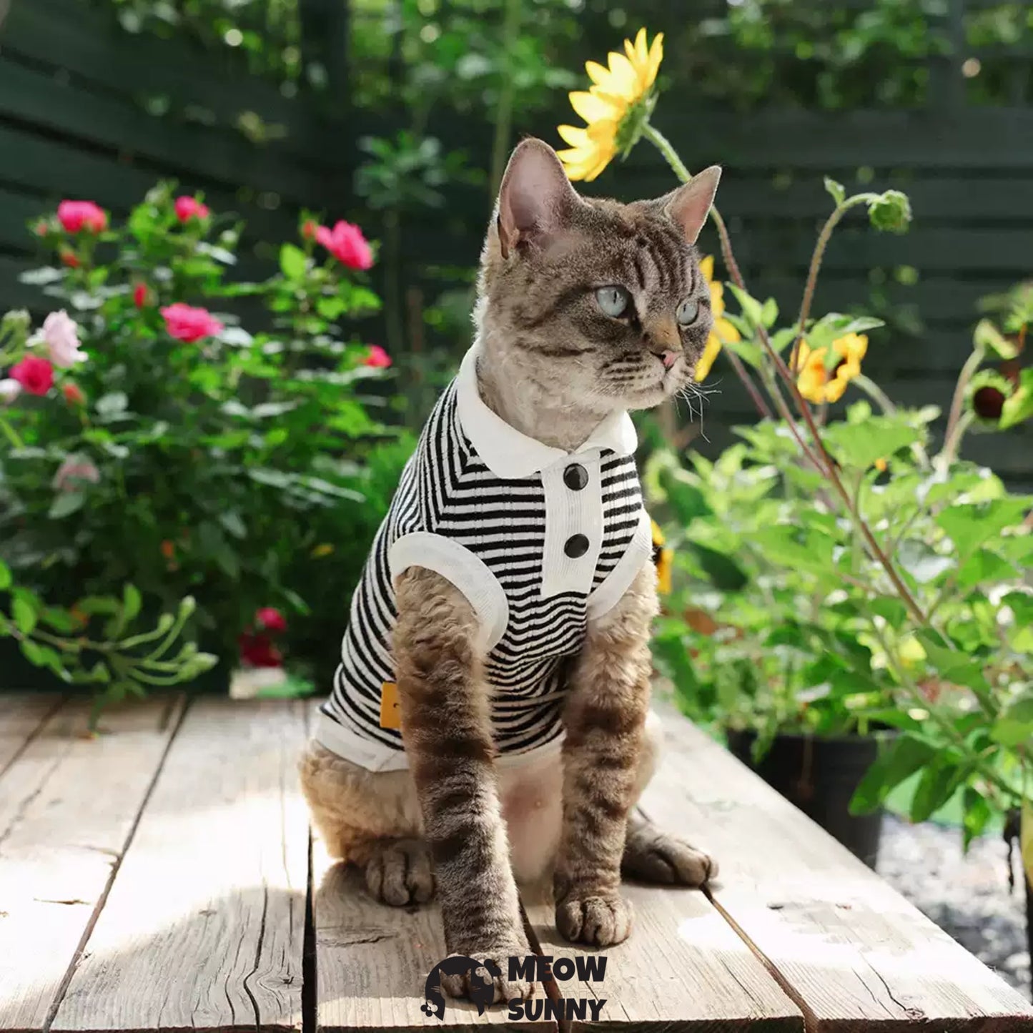 Summer Thin Simple Striped Cat POLO Shirt