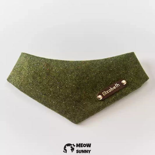 Wool Moss Green Pet Cat & Dog Triangle Bibs,Customizable Name