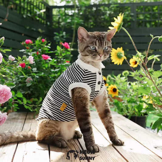 Summer Thin Simple Striped Cat POLO Shirt