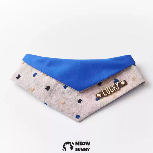Blue fabric dot jacquard cat or dog collar, customizable and extendable