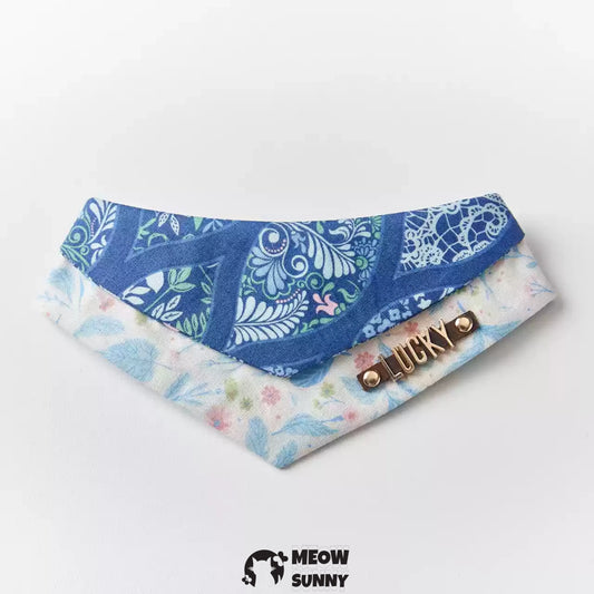 Blue Printed Cotton Dog and Cat Bib, Medium