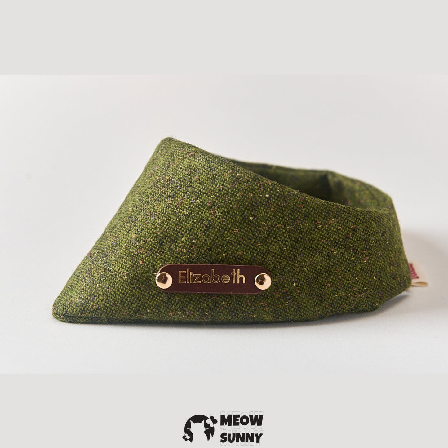 Wool Moss Green Pet Cat & Dog Triangle Bibs,Customizable Name