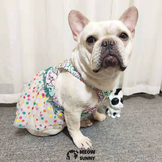 French Bulldog Princess Dress Summer Colorful Vest Gauze Skirt