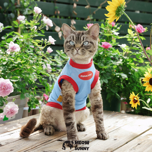 Summer thin cotton breathable red and blue cat vest