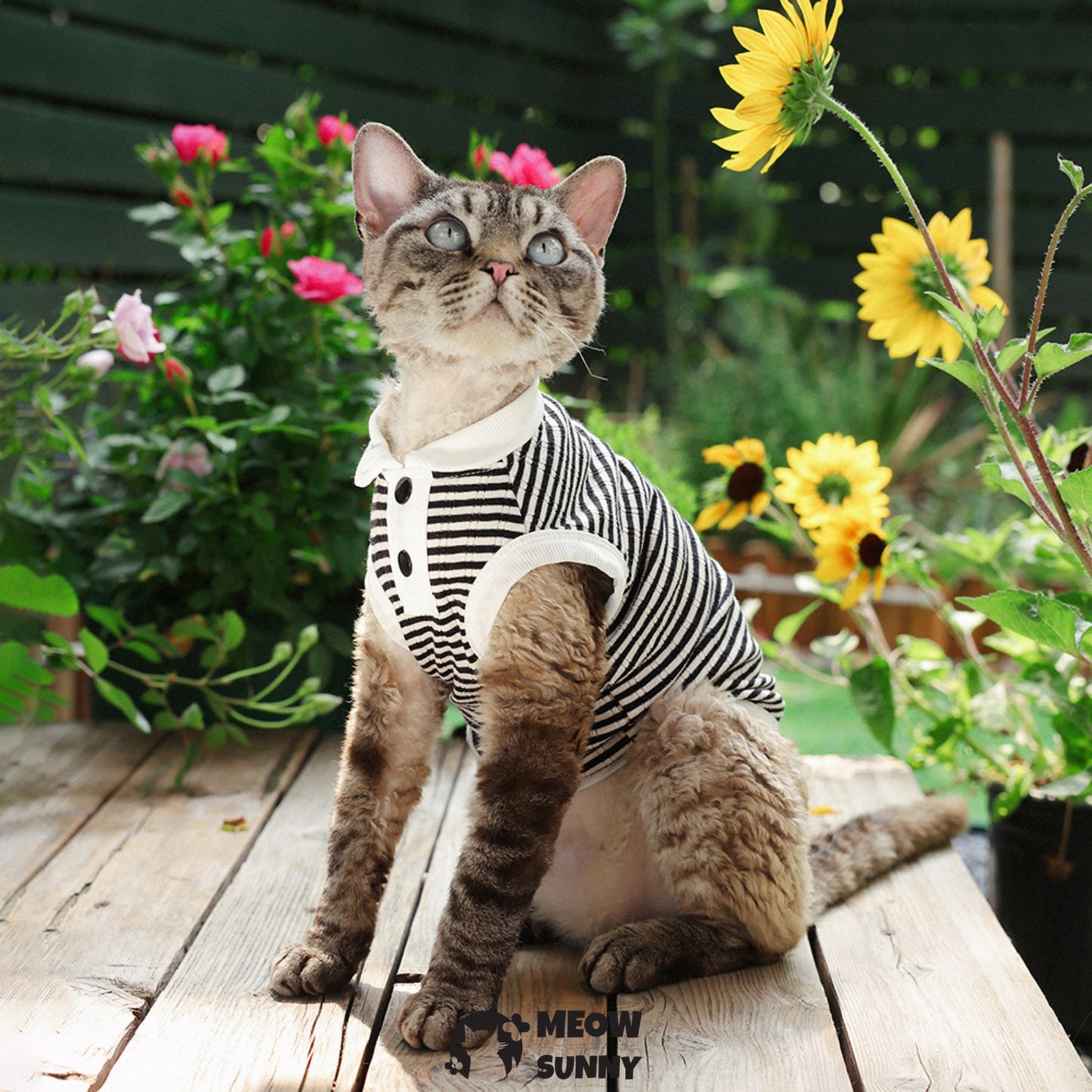 Summer Thin Simple Striped Cat POLO Shirt