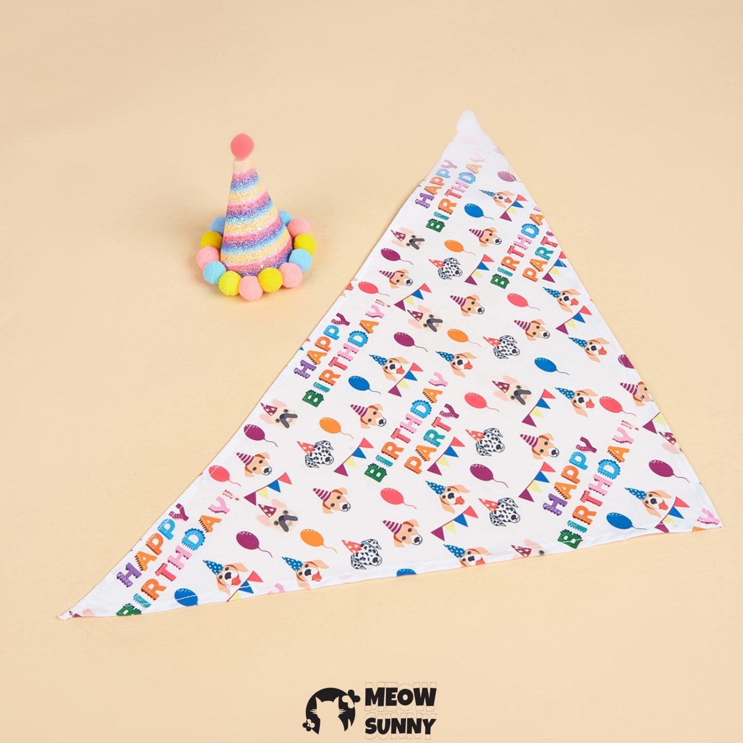 Happy Birthday Dog & Cat Hat and Triangle Bib, Medium
