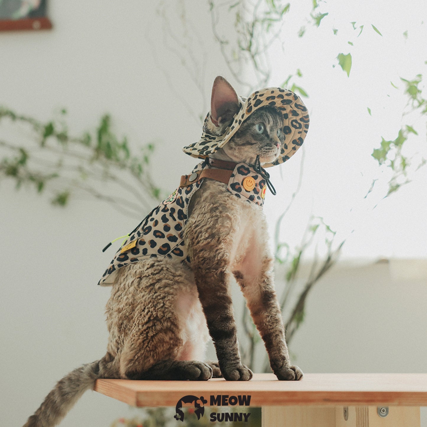 Leopard print trendy cat clothing with hat /Leashes& Harnesses set