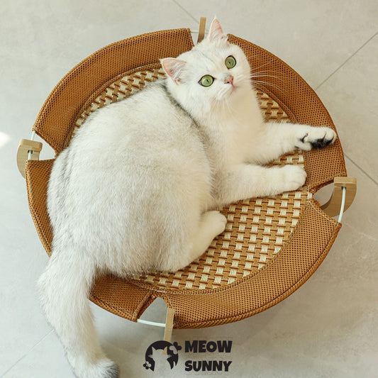 Finsion Cat Round Disc Display Bamboo Weaving Bed