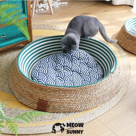 2-in-1 Throw Pillow with Removable Cover, Cushion, and Woven Cat &Dog Bed