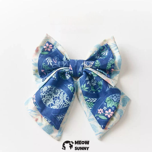 Blue Printed Dog and Cat Bow Tie, Large