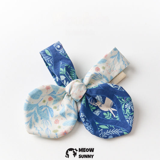 Blue Cute Printed Dog and Cat Bow Tie, Medium