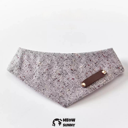 Wool Series Neutral Gray Pet Dot & Cat and Dog Triangle Bibs,Customizable Name