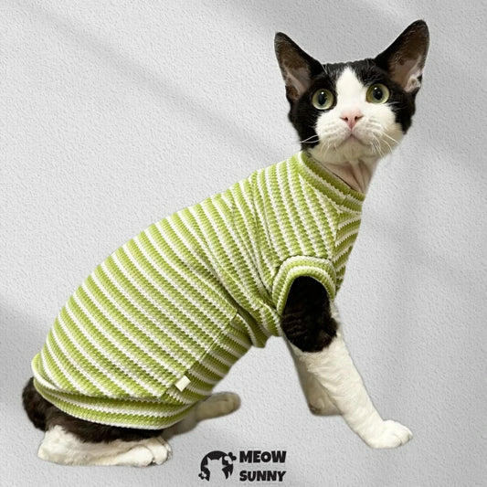 Summer Hairless Cat Clothes German Short Sleeve Striped Cotton Vest