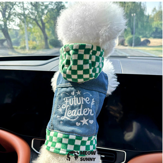 Checkered Star Denim Jacket Dog Pet Clothes Handsome Hoodie Jacket
