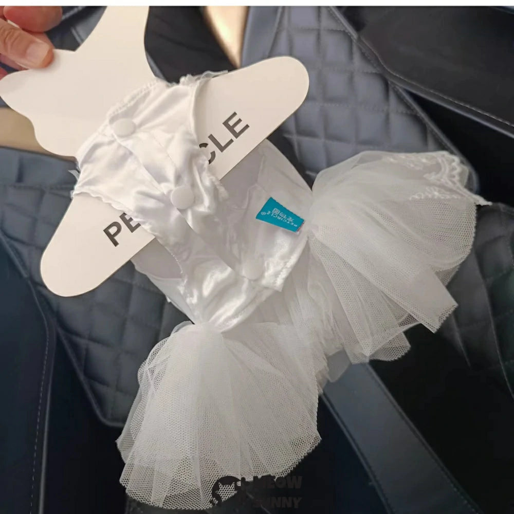 White Pearlescent Wedding Dress Pet Clothes Dog Skirt Princess Dress