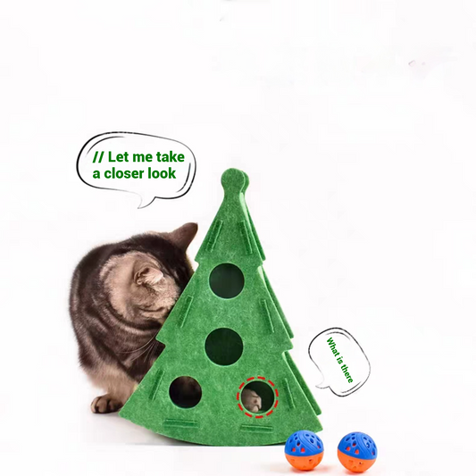 Felt Build Christmas Tree Hole Treat or Ball Dispenser Cat Toy