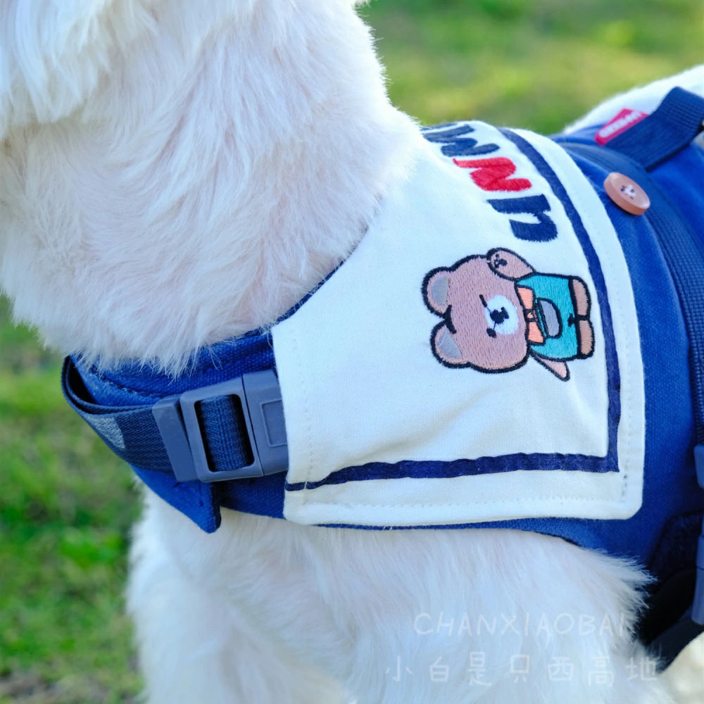 Adjustable sailor collar harness for dog outings