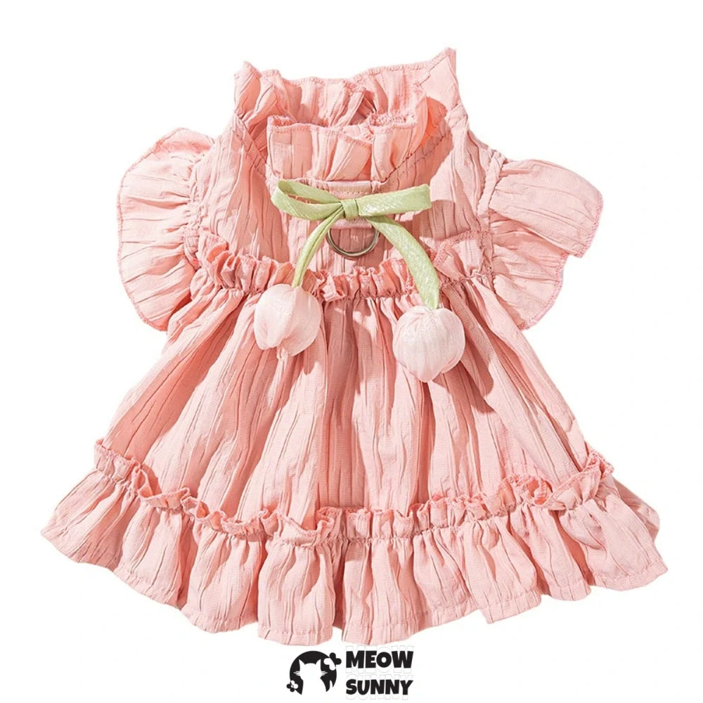 Adorable Ruffles Dog Dress with Bow Summer Pet Skirt Soft Breathable
