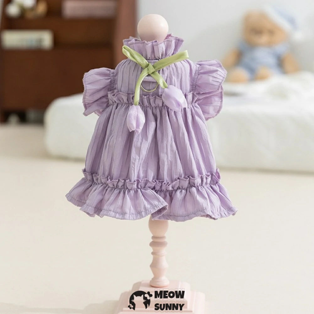 Adorable Ruffles Dog Dress with Bow Summer Pet Skirt Soft Breathable