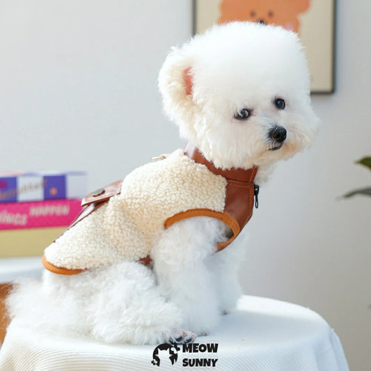 Autumn/Winter Warm Vest with Lambswool Lining and Leash Attachment for Dogs