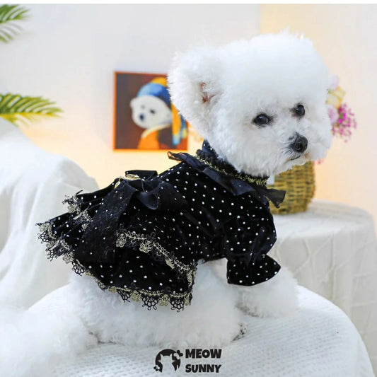 Black and gold dress pet clothes dog dress velvet princess dress