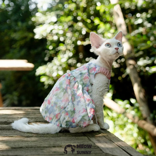 Sphynx Breathable Spring Autumn Cotton Dress with Floral Print Skirt