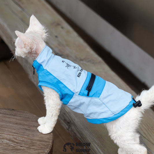 Breathable Spring Autumn Sphynx Hairless Cat Waterproof Blue Jacket