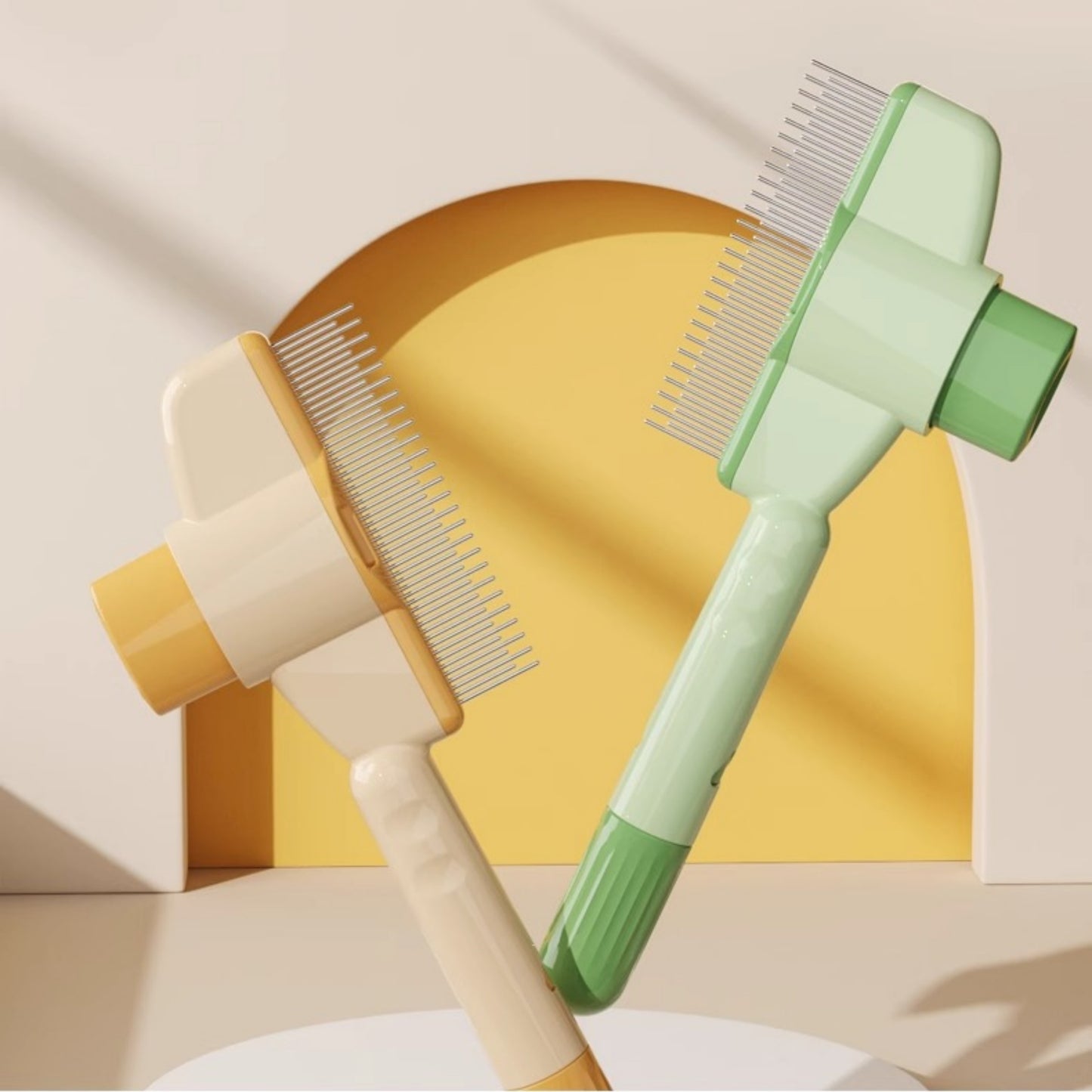 Cat Brush with Release Button, Built-in Stainless Steel
