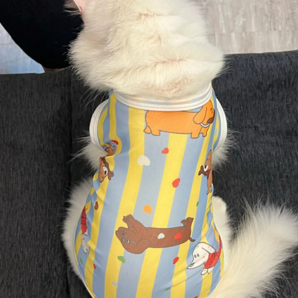 Cat Clothes Cool Sleeveless Vest Cute Cartoon Anti-hair and Dust-proof