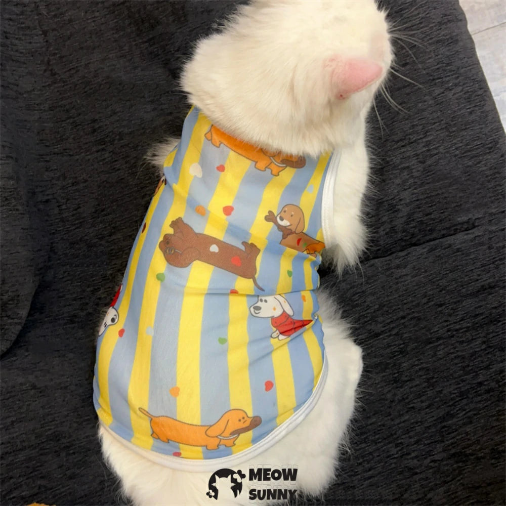 Cat Clothes Cool Sleeveless Vest Cute Cartoon Anti-hair and Dust-proof