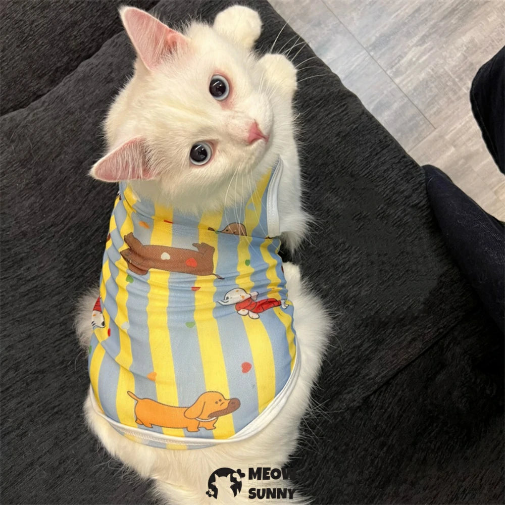 Cat Clothes Cool Sleeveless Vest Cute Cartoon Anti-hair and Dust-proof