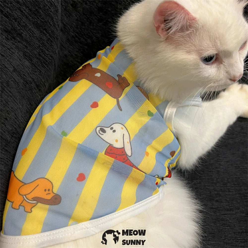 Cat Clothes Cool Sleeveless Vest Cute Cartoon Anti-hair and Dust-proof
