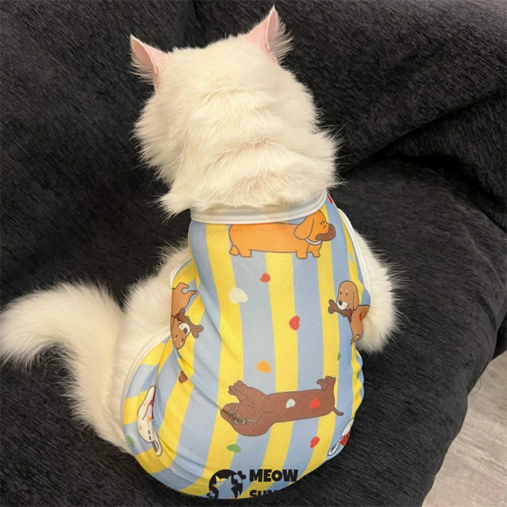 Cat Clothes Cool Sleeveless Vest Cute Cartoon Anti-hair and Dust-proof