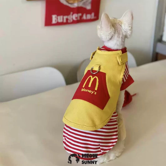 Cat Clothes Pure Cotton McDonald's Waiter COS Outing Chest Back Suit
