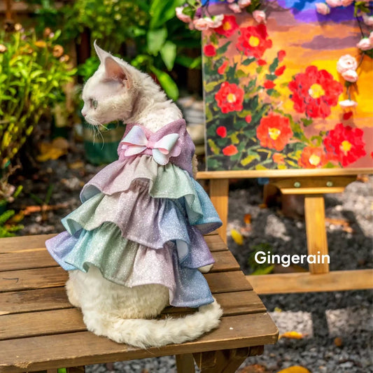 Cat Summer Light Colorful Multi-Layer Dress