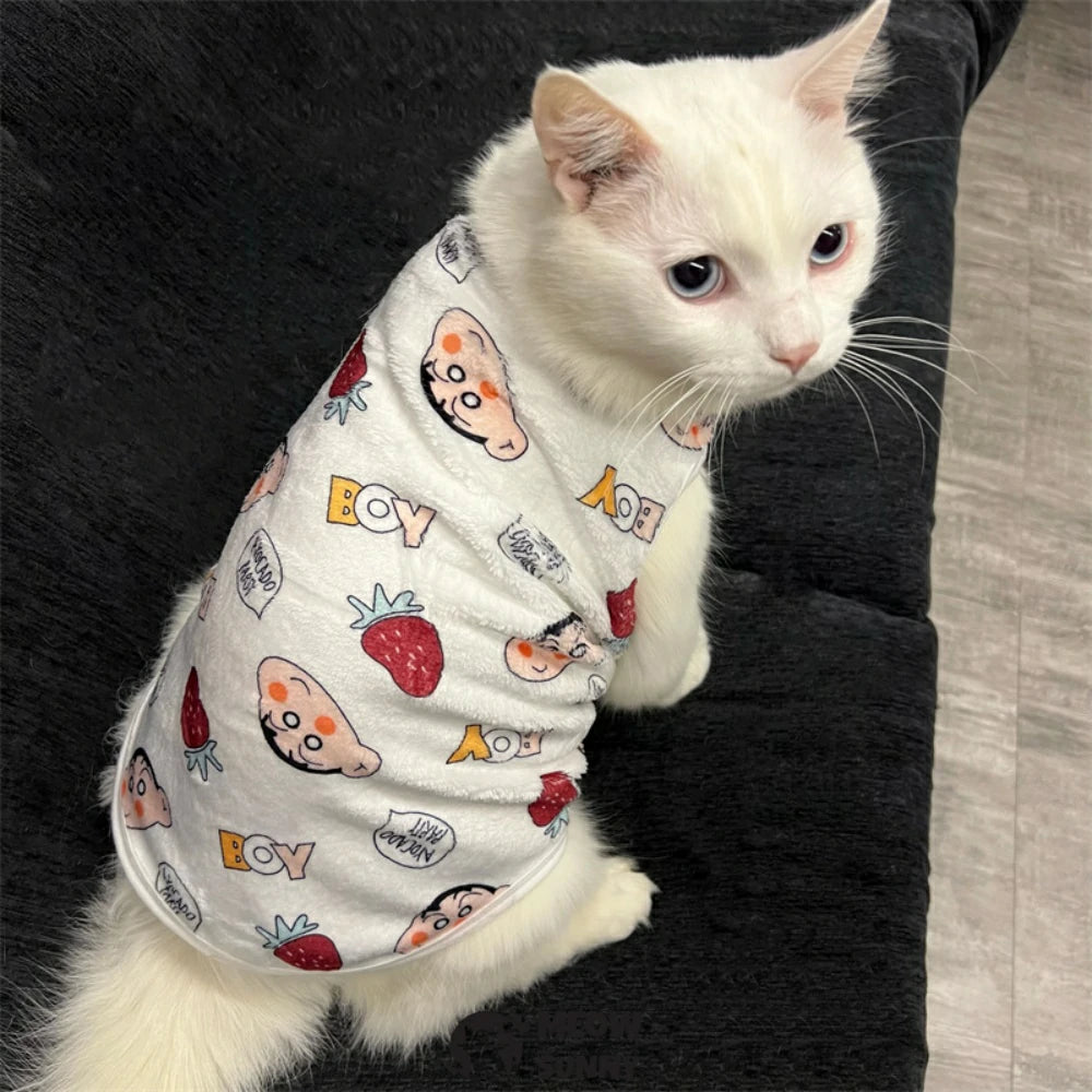 Cat clothes winter warm plus velvet cute cartoon anti-shedding sleeveless vest