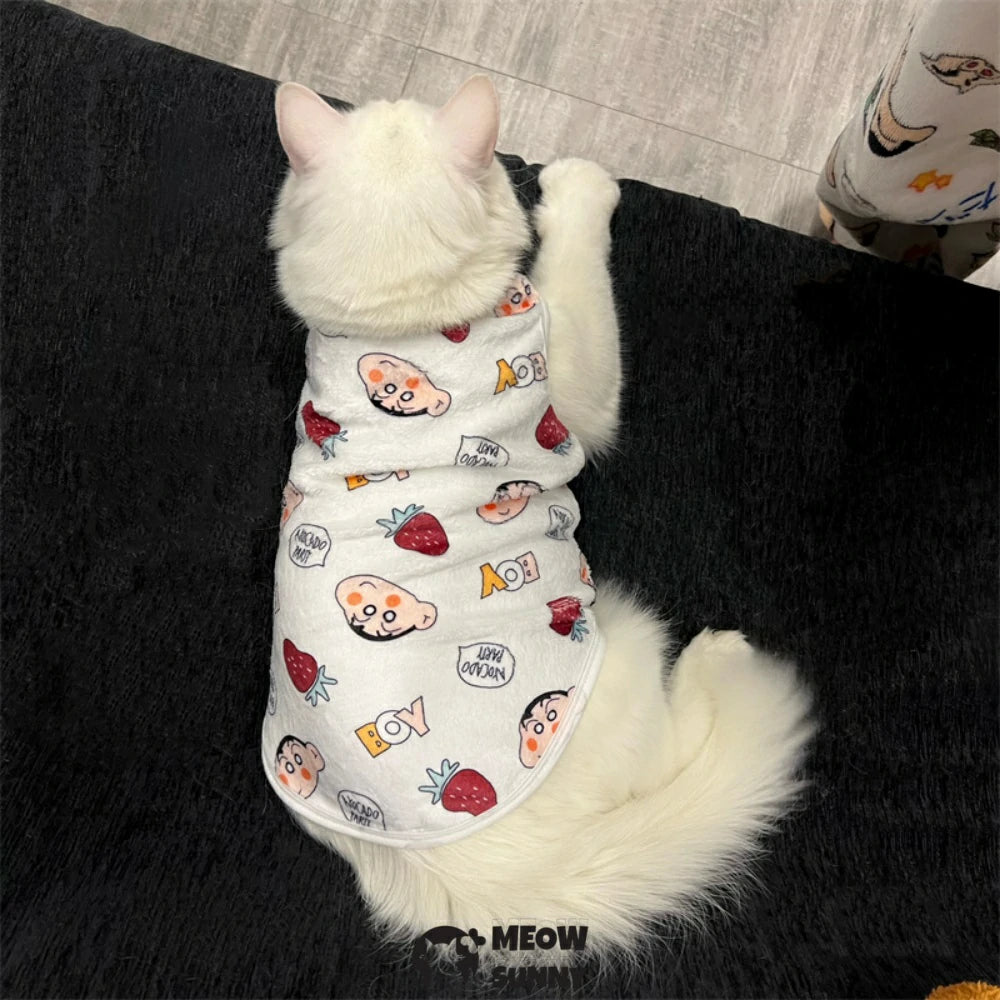 Cat clothes winter warm plus velvet cute cartoon anti-shedding sleeveless vest