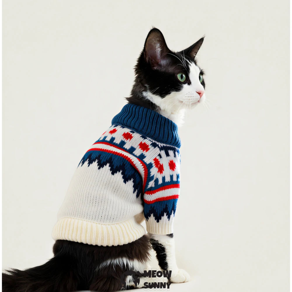 Cat knitted multi-color patchwork warm and thickened anti-shedding clothes