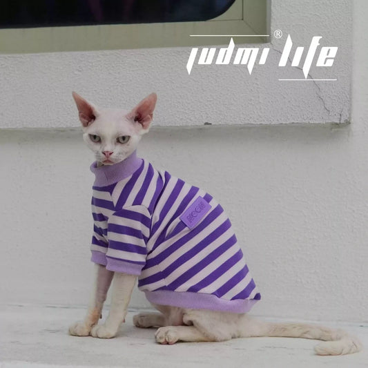 Cat summer pure cotton breathable and comfortable striped shirt