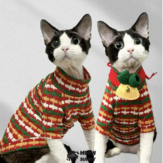 Christmas Red Knitted Turtleneck Sweater Warm Winter Hairless Cat Pet Clothes