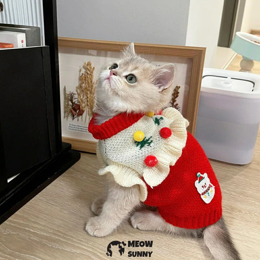 Christmas cat-themed knitted sweater costume