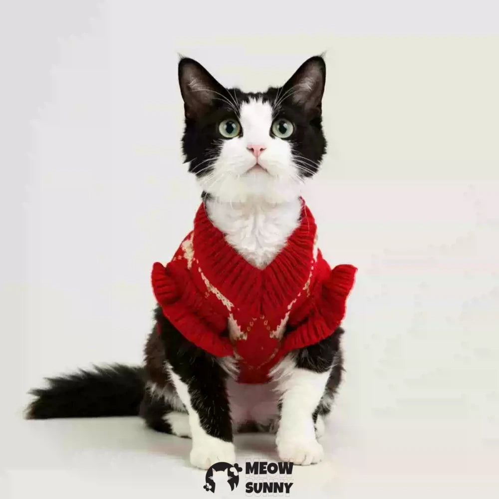 Christmas red thickened and fleece-lined warm and cute vest for cats.