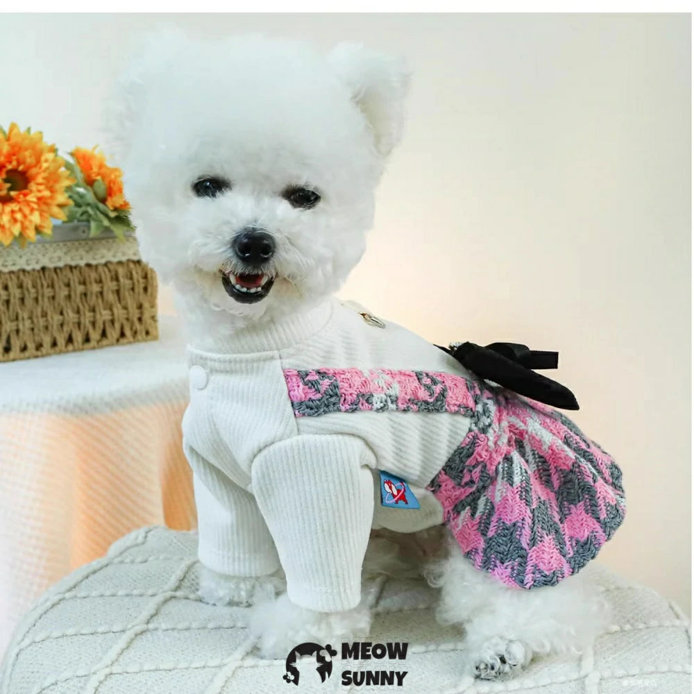 Classic houndstooth skirt pet dog skirt pink dog princess skirt