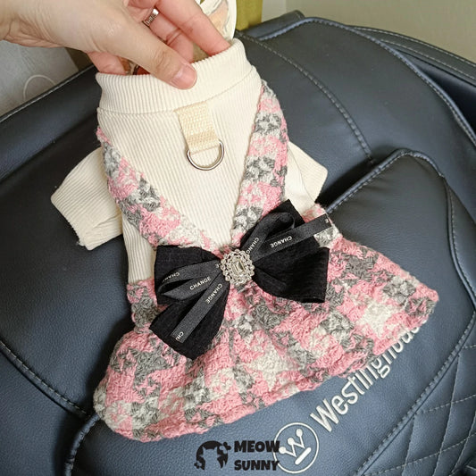 Classic houndstooth skirt pet dog skirt pink dog princess skirt