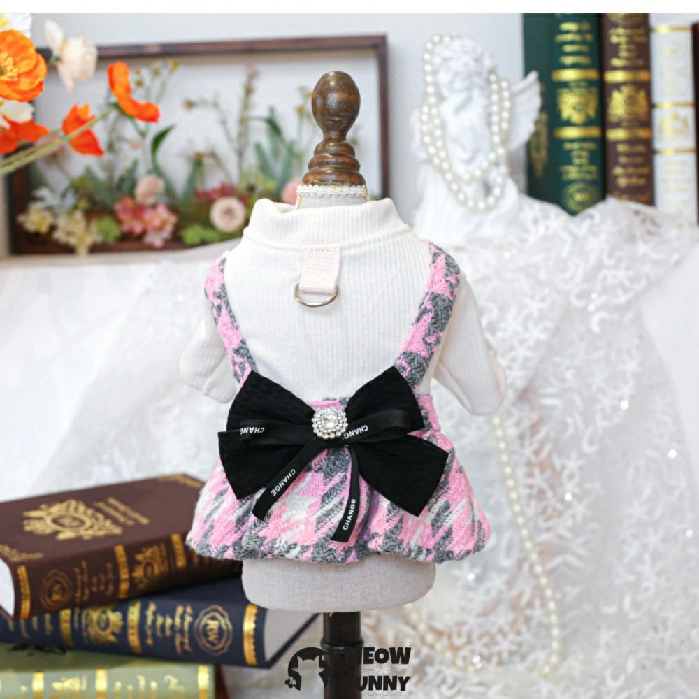 Classic houndstooth skirt pet dog skirt pink dog princess skirt