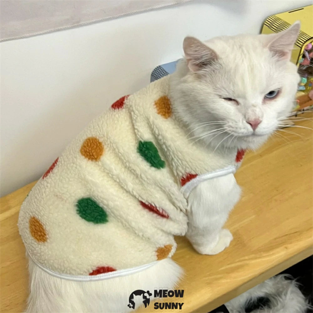 Colorful polka dot cat-themed warm and thick fleece vest