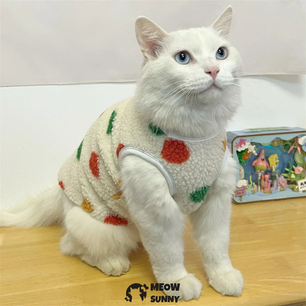 Colorful polka dot cat-themed warm and thick fleece vest
