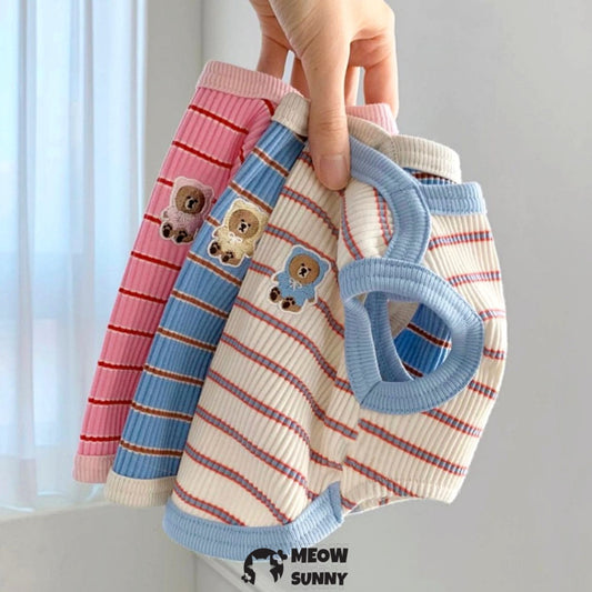 Cute Striped Small Dog T Shirts Soft Cotton Girl Dog Clothes Breathable