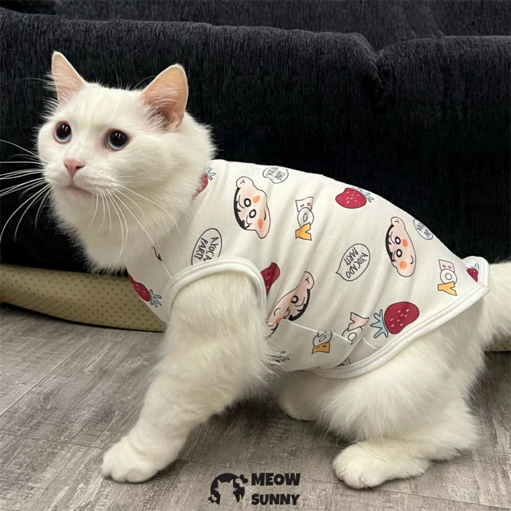 Cute cartoon cat vest, no linting, anti-shedding, cool and breathable